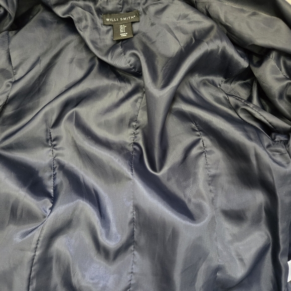 WILLI SMITH Navy Faux Leather Fitted Moto Jacket. Size Small - Picture 13 of 16